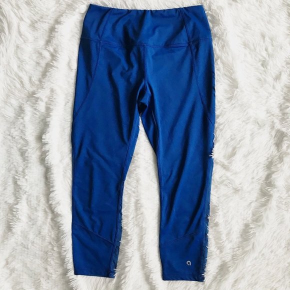 HYBA Blue Cropped Workout Leggings Mesh Back - Picture 2 of 6